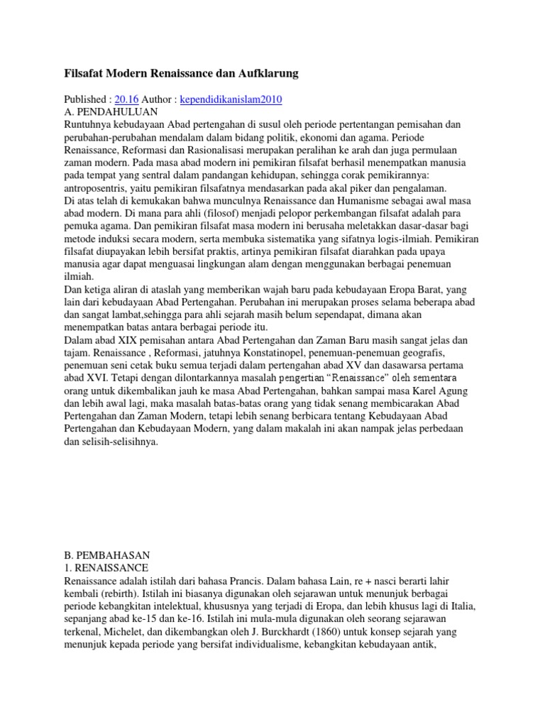 Filsafat Modern Renaissance Dan Aufklarung