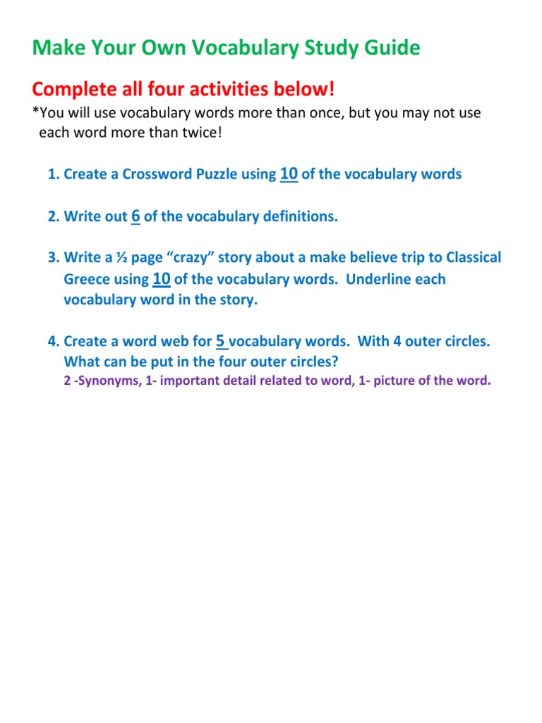 Vocabulary Study Guide Activities | PDF | Foreign Language Studies