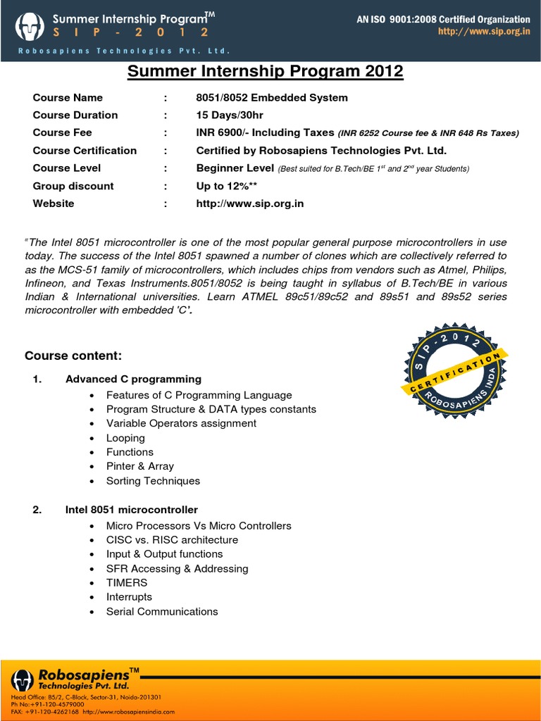 Summer Internship Program 2012: Course Content | PDF