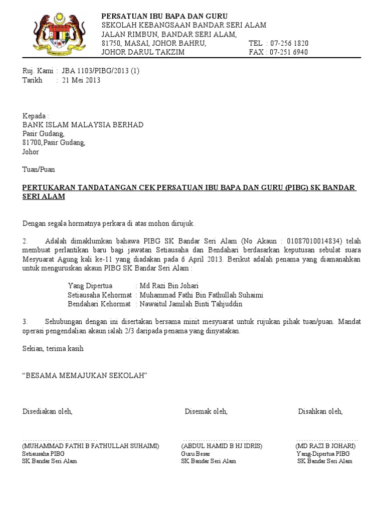 Surat Pertukaran Tandatangan Pdf