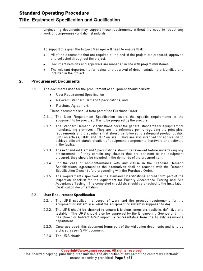 VAL-030 Equipment Specification and Qualification Sample | PDF ...