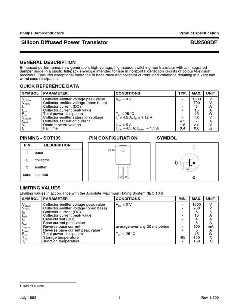 Datasheet Bu2508df | PDF | Transistor | Diode