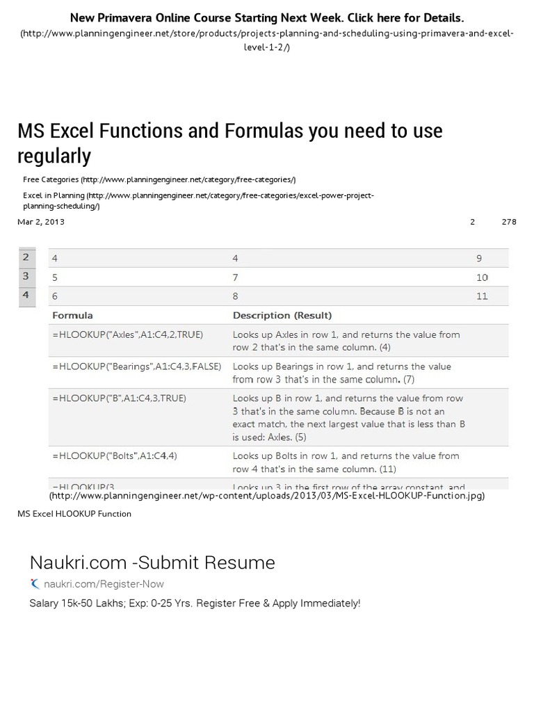 MS Excel Functions and Formulas You Need To Use Regularly - Planning ...