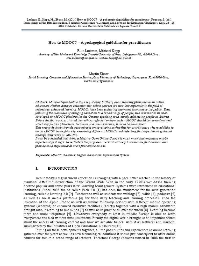 How To MOOC? - A Pedagogical Guideline For Practitioners | PDF ...