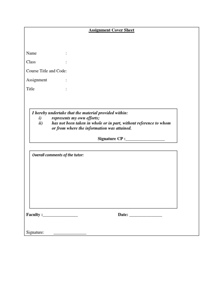 Assignment Cover Sheet Template | PDF