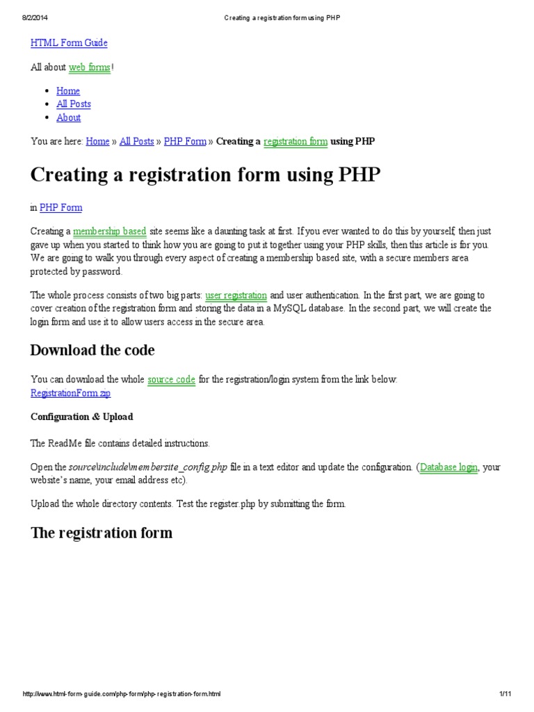Creating A Registration Form Using PHP | PDF | Php | Software Development