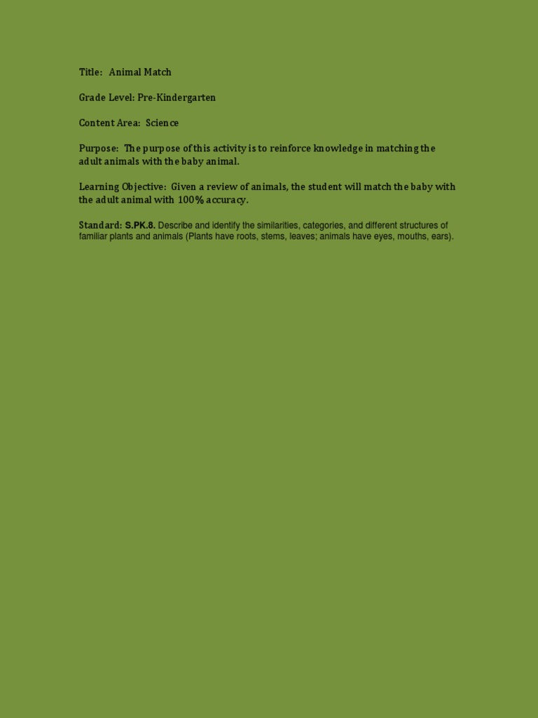 Animal Matching Activity for Pre-K | PDF