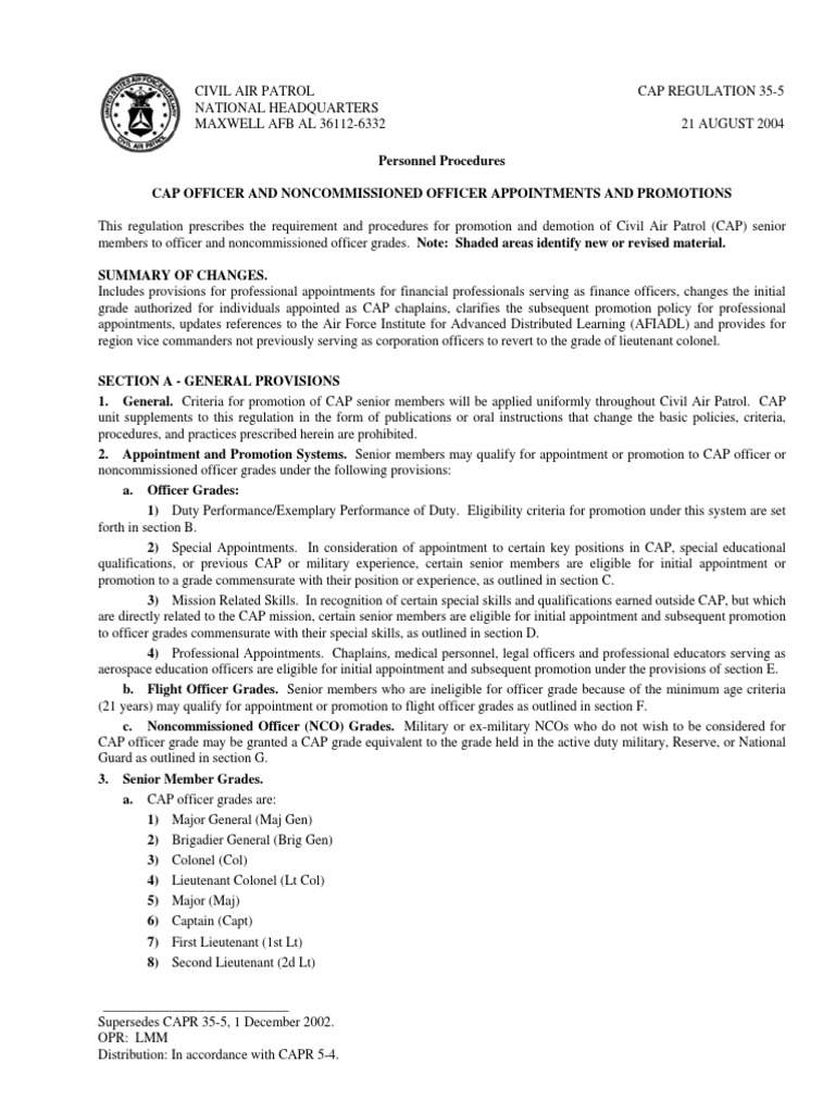 CAP Officer Promotion Procedures | PDF | Civil Air Patrol | Officer ...