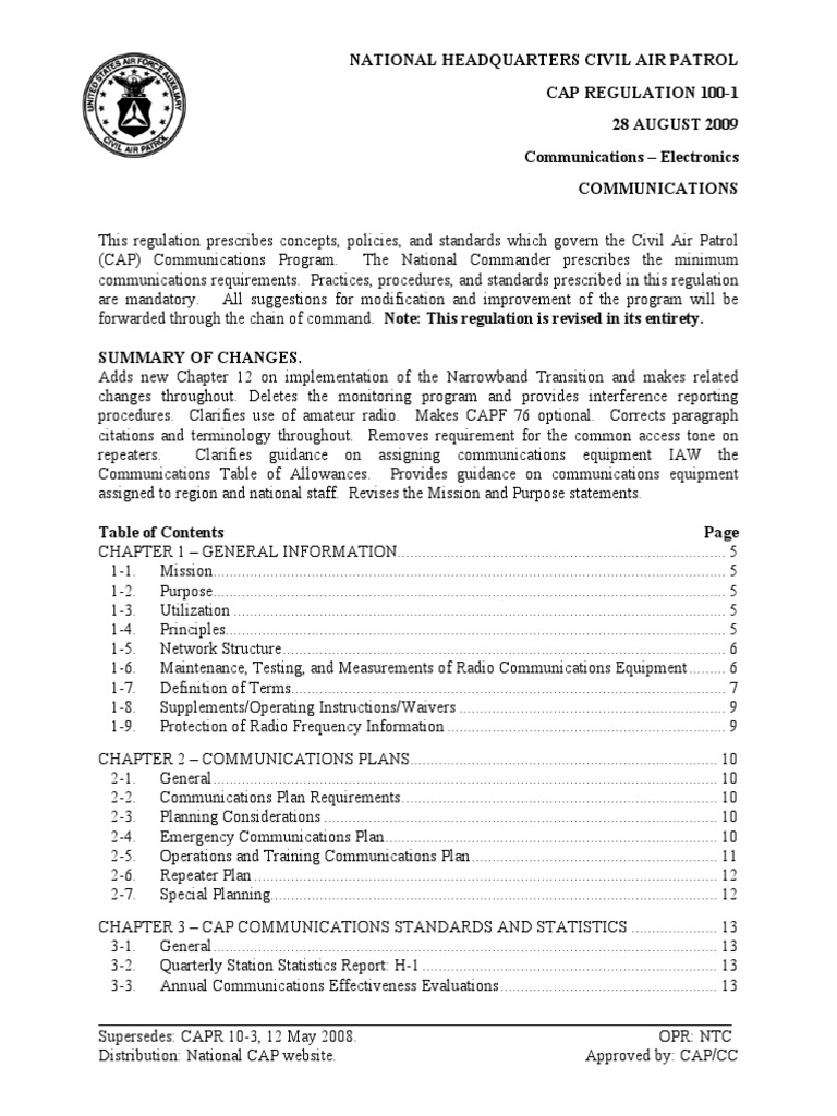 CAP Communications Regulation Overview | PDF | Civil Air Patrol | Radio