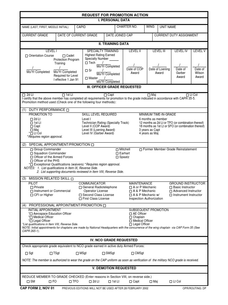 CAP Form 2 - Nov 2001 | PDF | Civil Air Patrol | Flight Instructor
