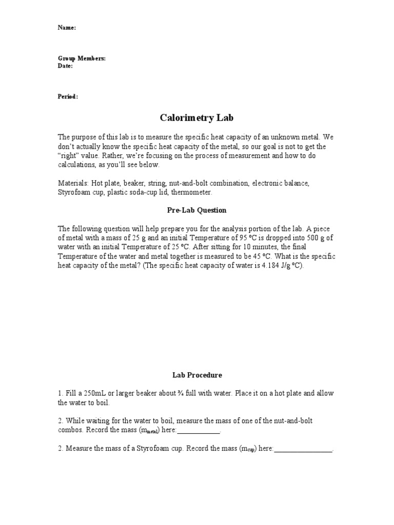 Calorimetry lab pdf picture