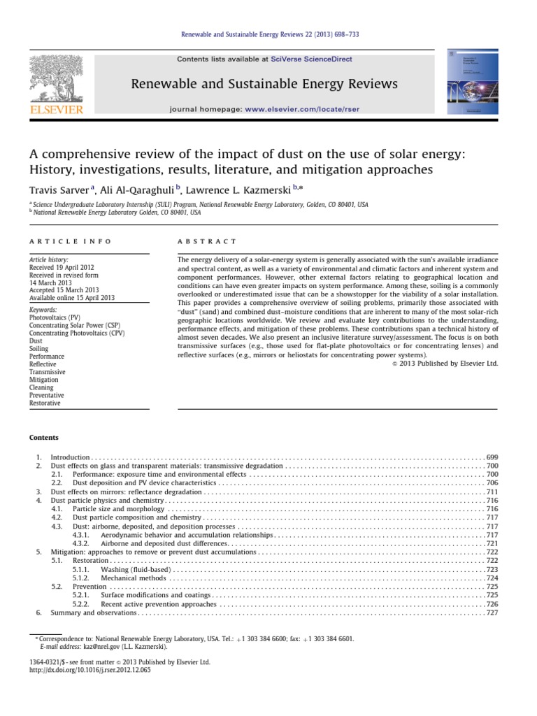 Dust Impact on Solar Energy Systems | PDF | Photovoltaics | Solar Panel