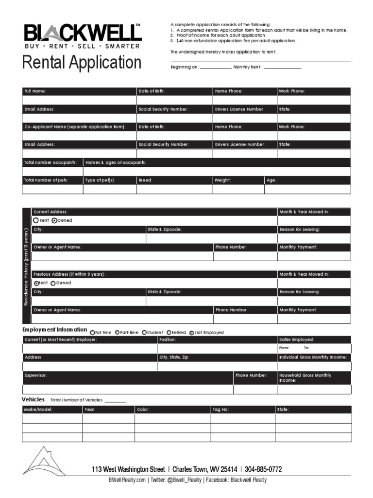 Blackwell Realty Rental Application Download Free PDF Lease Eviction