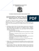 Invitation For Bid No.: Me-011/2013-14/w/08: For Construction and Completion of Same - Mwanga - Korogwe Water Supply Project Phase I - Lot 1, Construction Package I