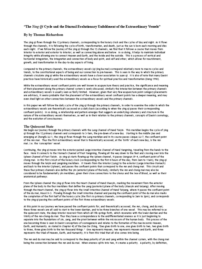 The Ying Qi Cycle and the Diurnal Evolutionary Unfoldment of the