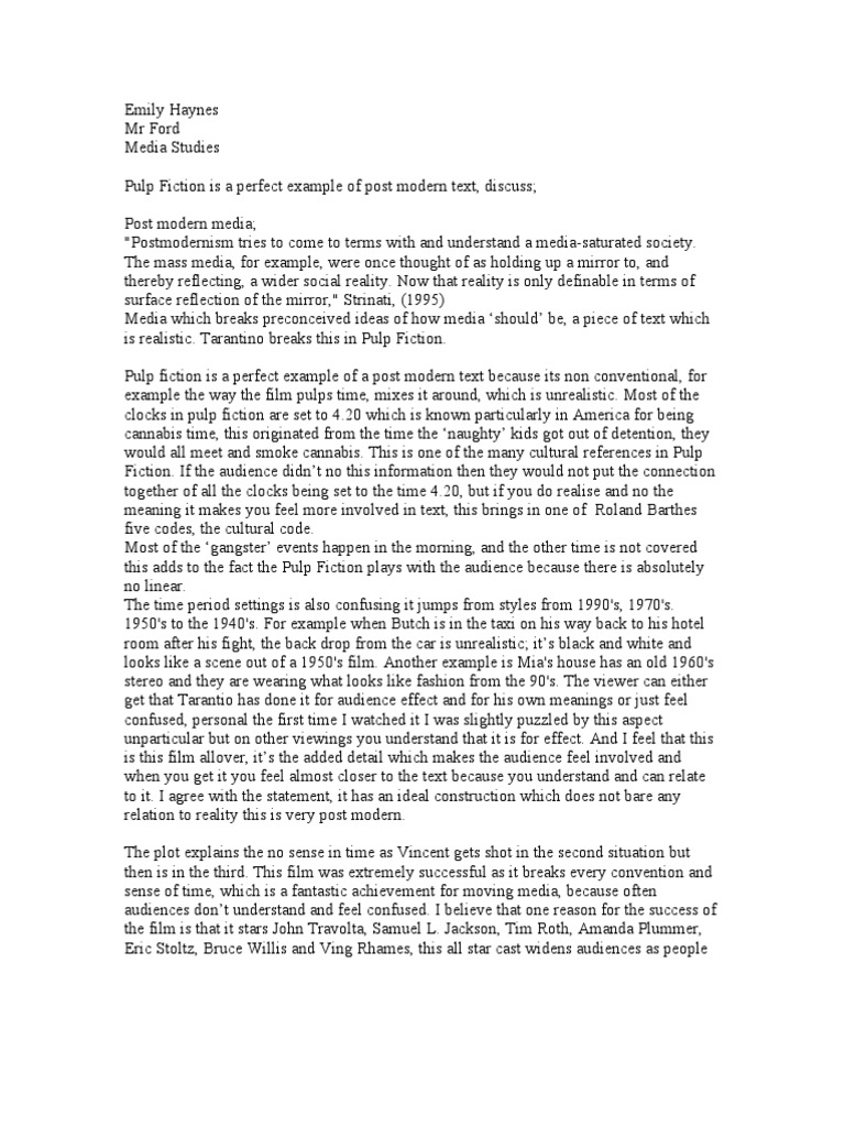 pulp fiction essay