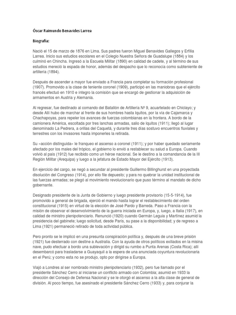 Óscar Raimundo Benavides Larrea | PDF | Gobierno | Conflicto armado