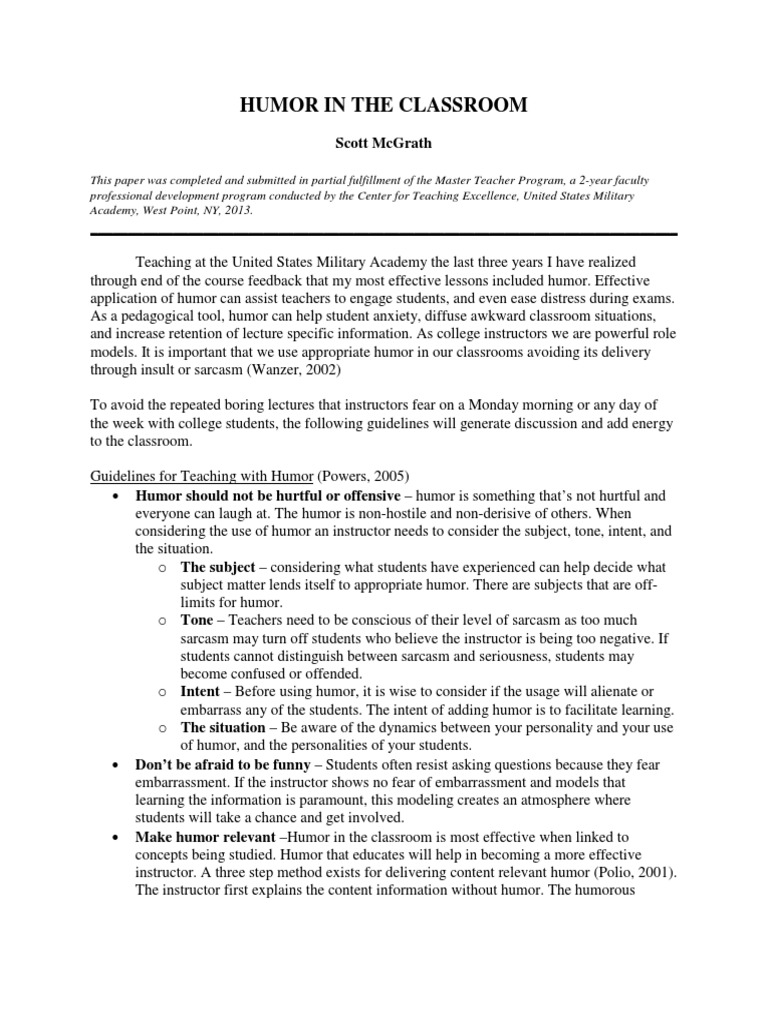 Effective Humor Strategies in Teaching | PDF | Humour | Classroom
