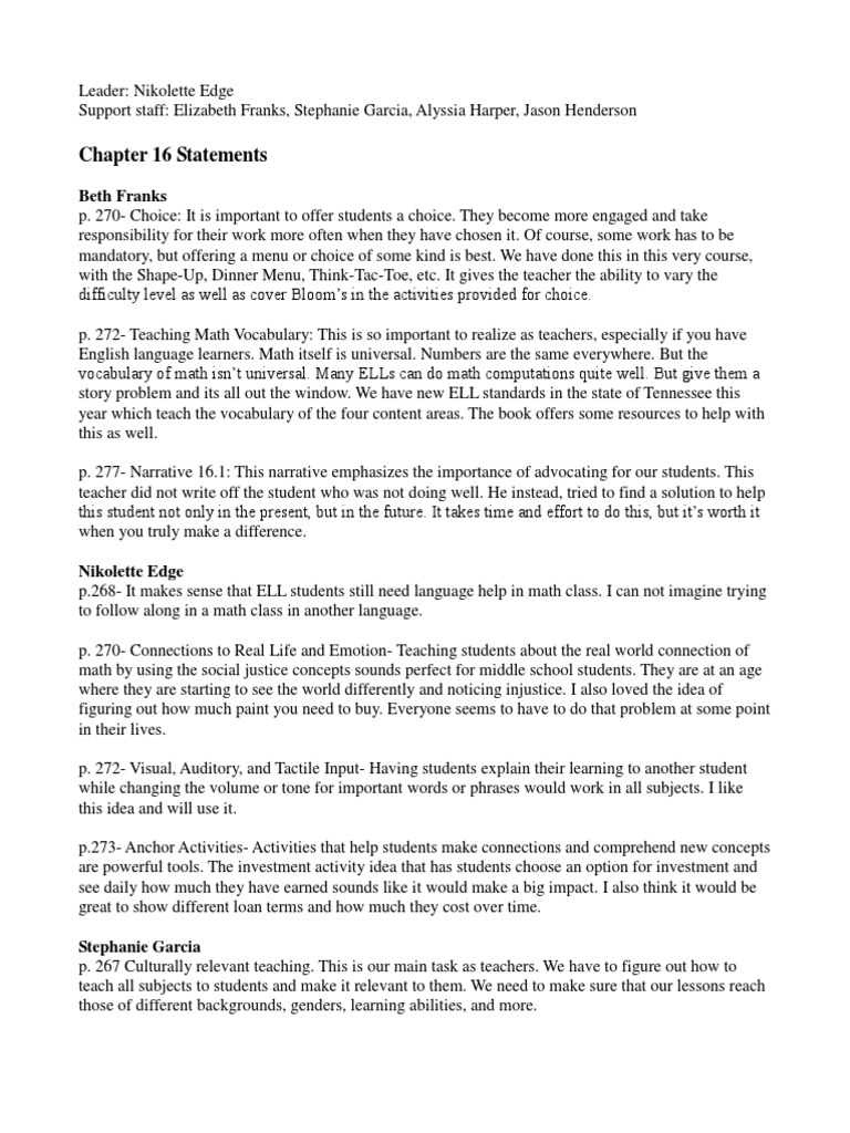 Chapter 16 Statements | PDF | Teaching Mathematics | English As A ...
