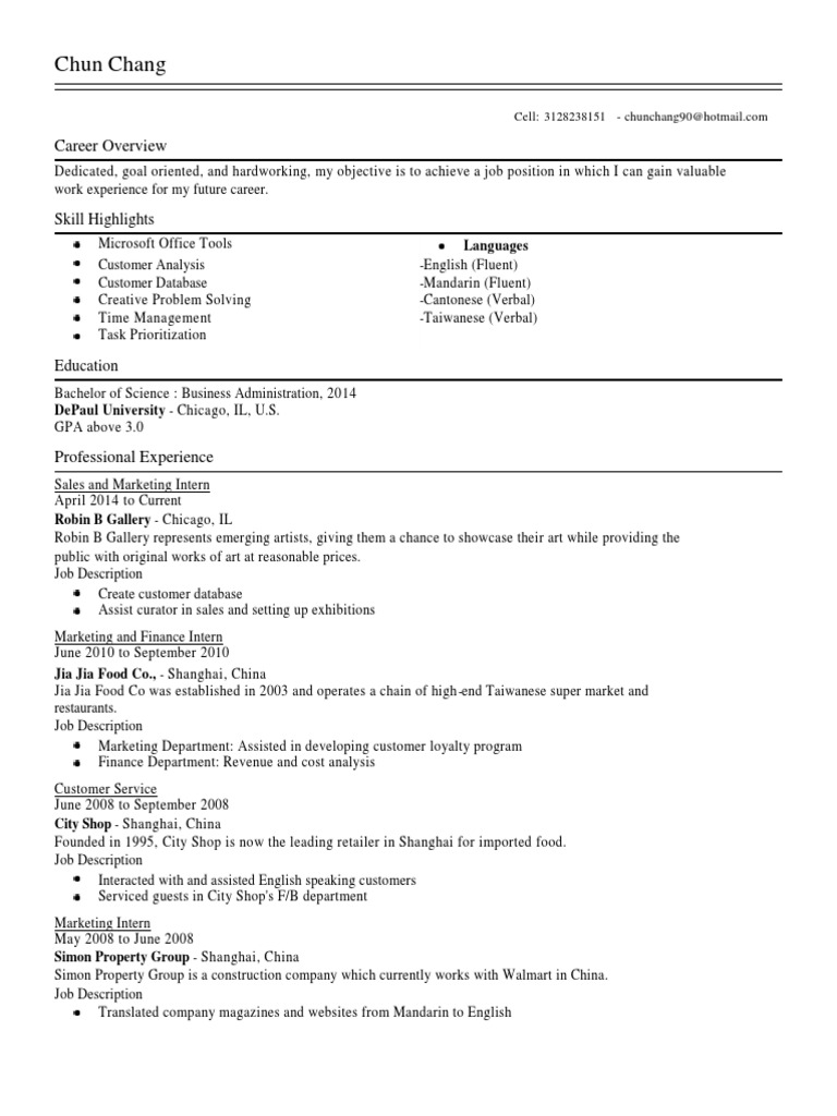 Chun Chang's Career Overview & Skills | PDF