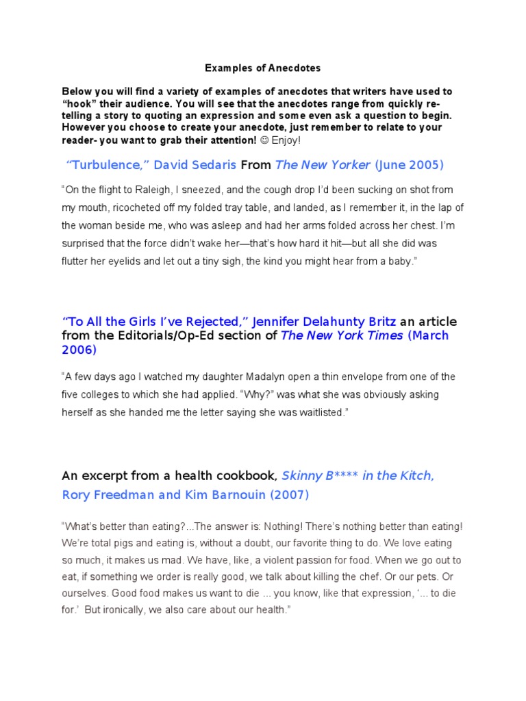 anecdote examples in essay