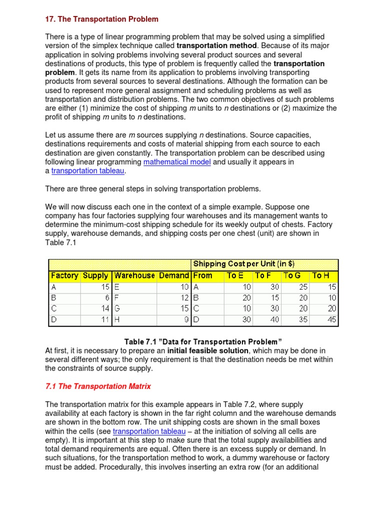 Linear Programming Transportation Problem | PDF | Mathematical ...