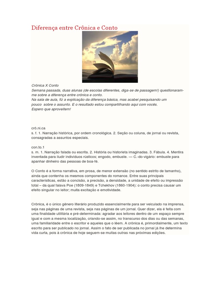 Diferença Entre Crônica e Conto PDF Contos Jornal e revista