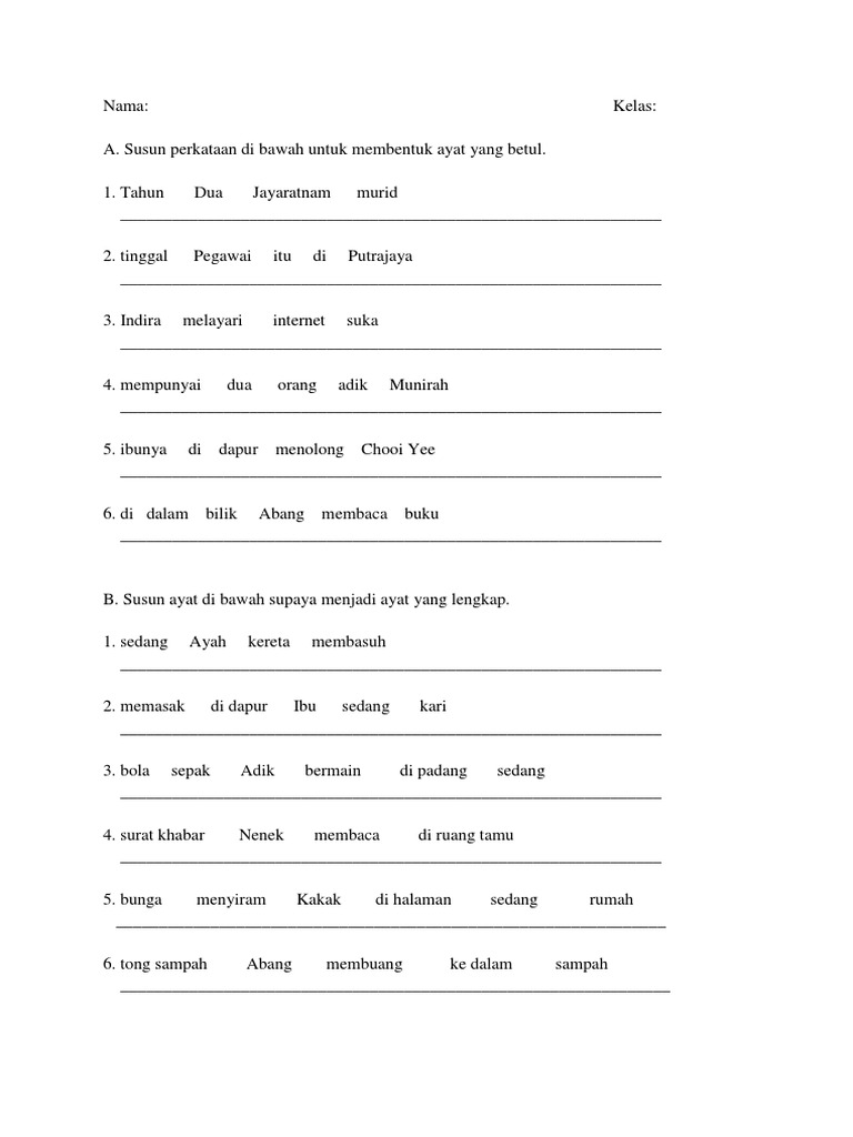 Susun Perkataan Menjadi Ayat Pdf