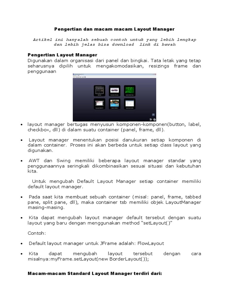 Macam-Macam Layout Manager Java | PDF | Metode & Bahan Ajar