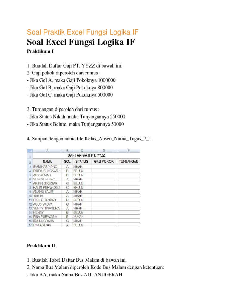 Soal Praktik Excel Fungsi Logika If Ami