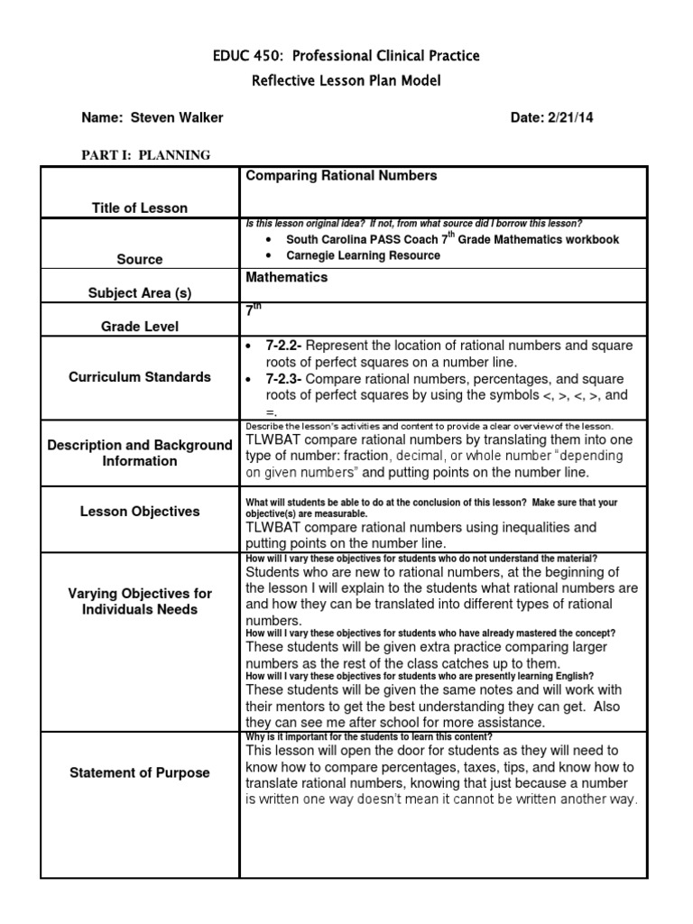 comparing rational numbers lesson plan Differentiated Instruction