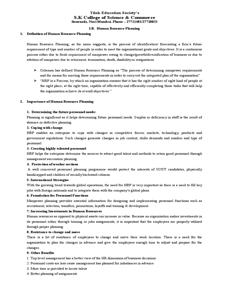 1b.human Resource Planning PDF Layoff Outsourcing