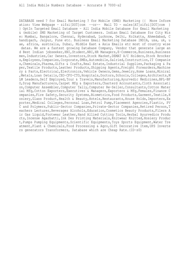 All India Mobile Numbers Database Accurate at 7000s2 PDF