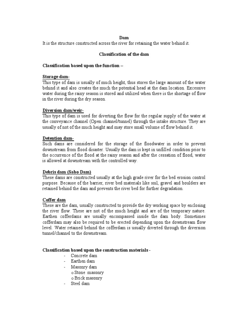 Types and Classifications of Dams | PDF | Dam | Soil Mechanics