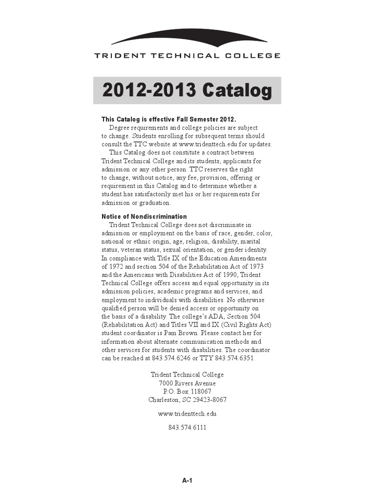 TTC 2012-13 Catalog Book | PDF | University And College Admission |  Rehabilitation Act Of 1973