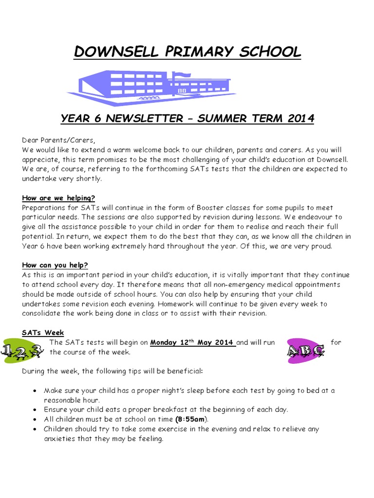 Year 6 Newsletter Summer 2014 | PDF | Physical Education | Caregiver