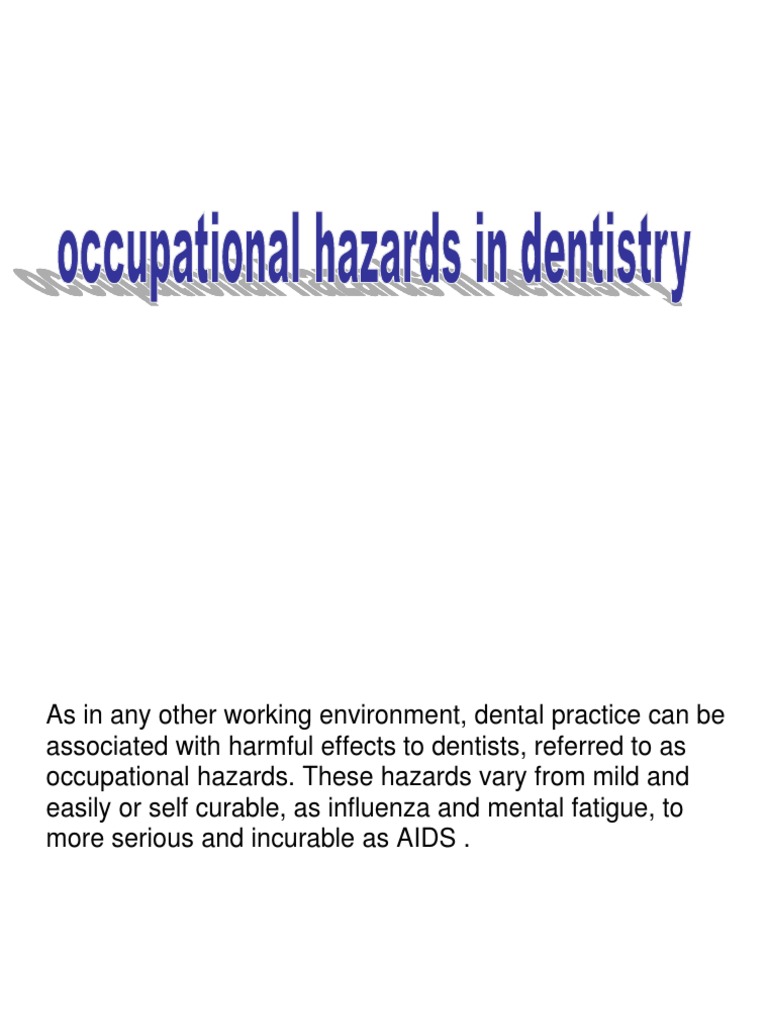 Occupational Hazards in Dentistry PDF Infection Control Infection