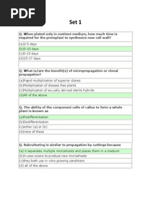 Plant Tissue Culture Multiple Choice Question Gurukpo Pdf Biology Organisms