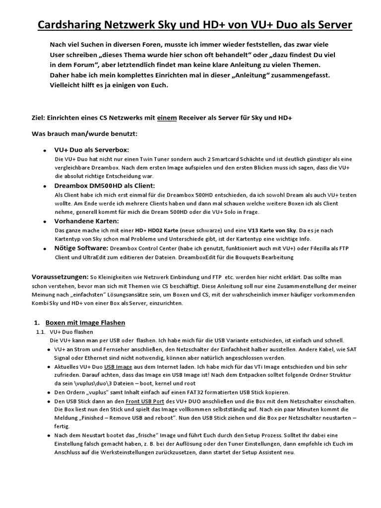 Anleitung Cardsharing Netzwerk | PDF