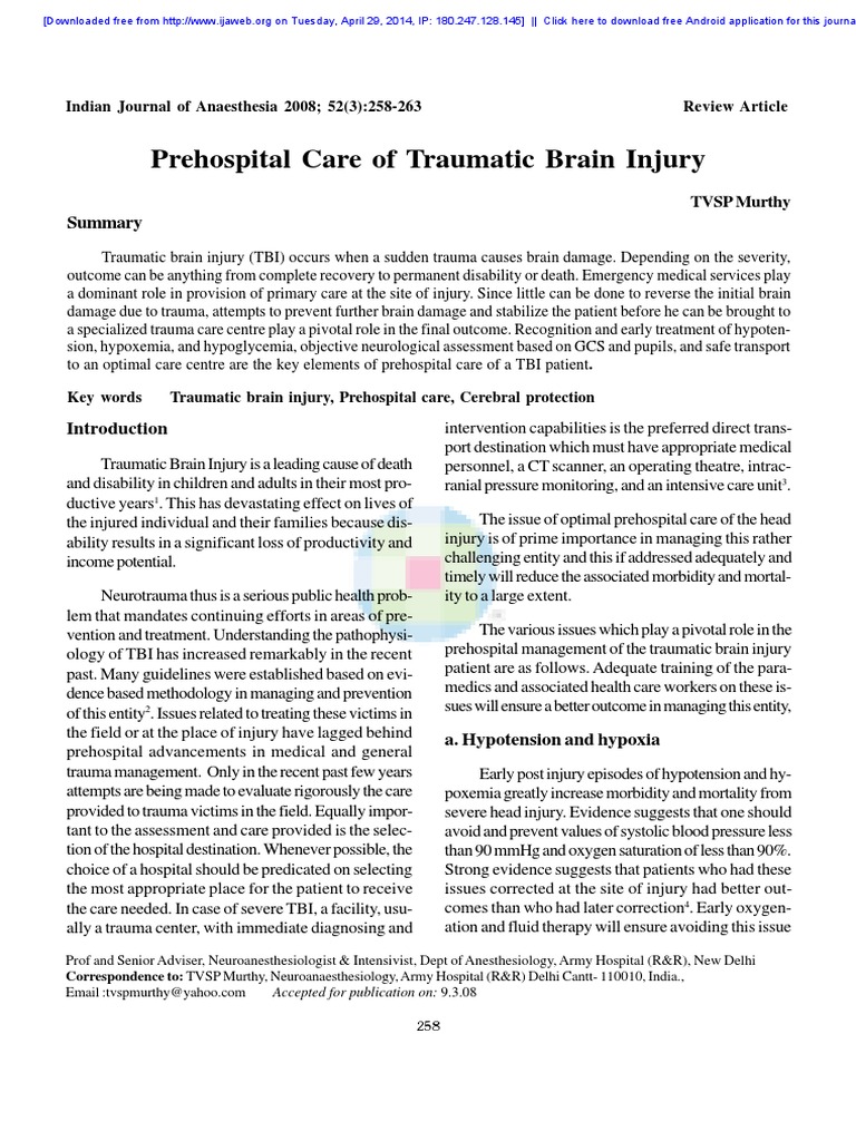 Prehospital Care of Traumatic Brain Injury | PDF | Major Trauma ...
