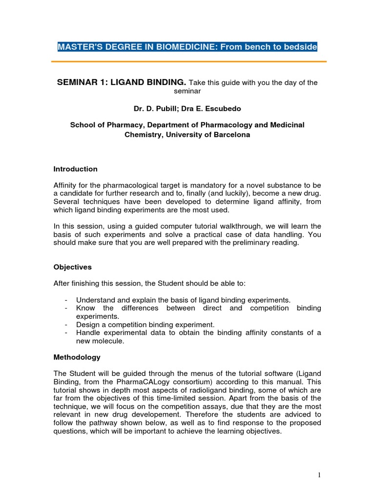 3.2 Seminari1 Ligand Binding | PDF | Ligand (Biochemistry) | Ic50