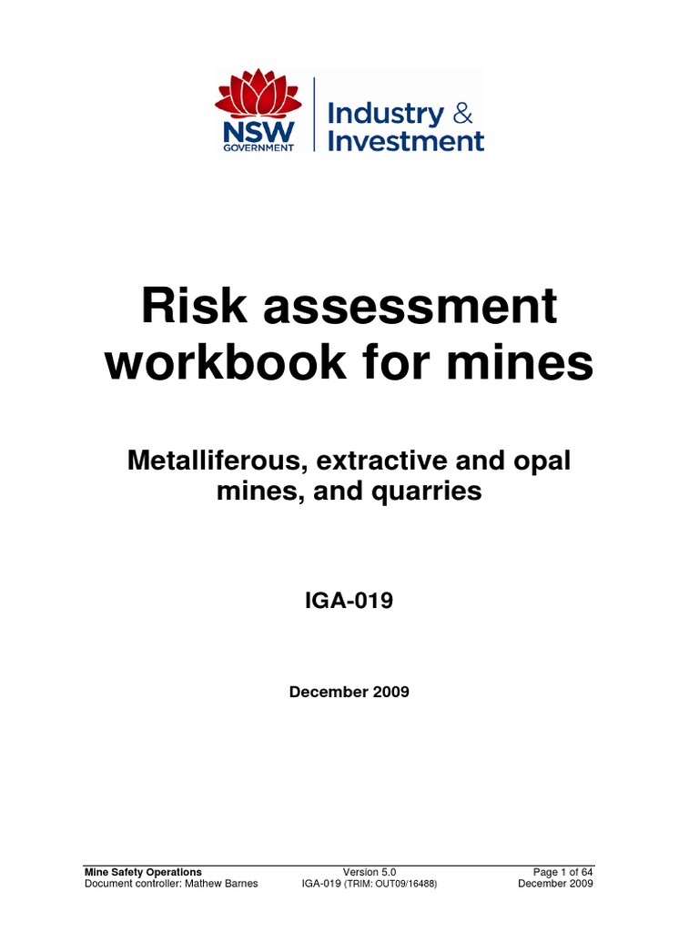 Risk Assessment Workbook for Mines | PDF | Occupational Safety And ...