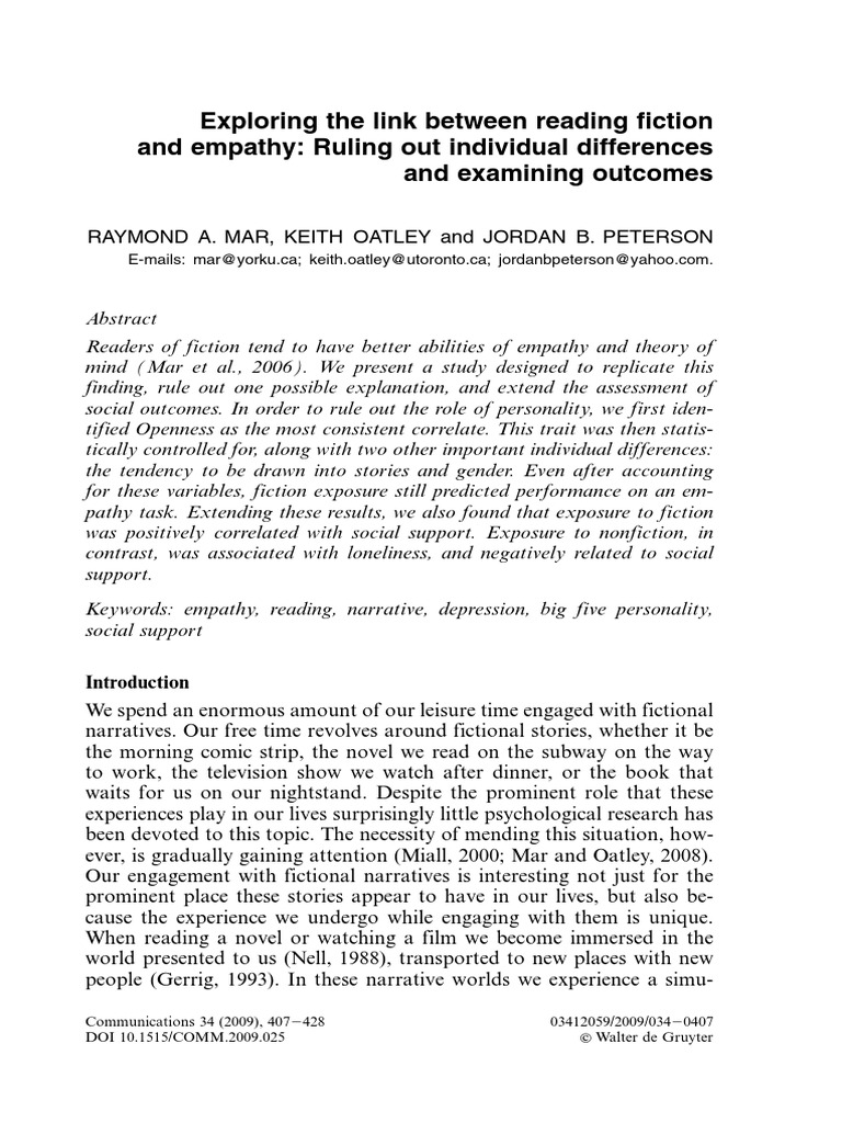 Fiction Reading Enhances Empathy Skills | PDF | Empathy | Correlation ...