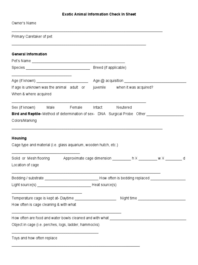 Exotic Animal Care Information Sheet | PDF