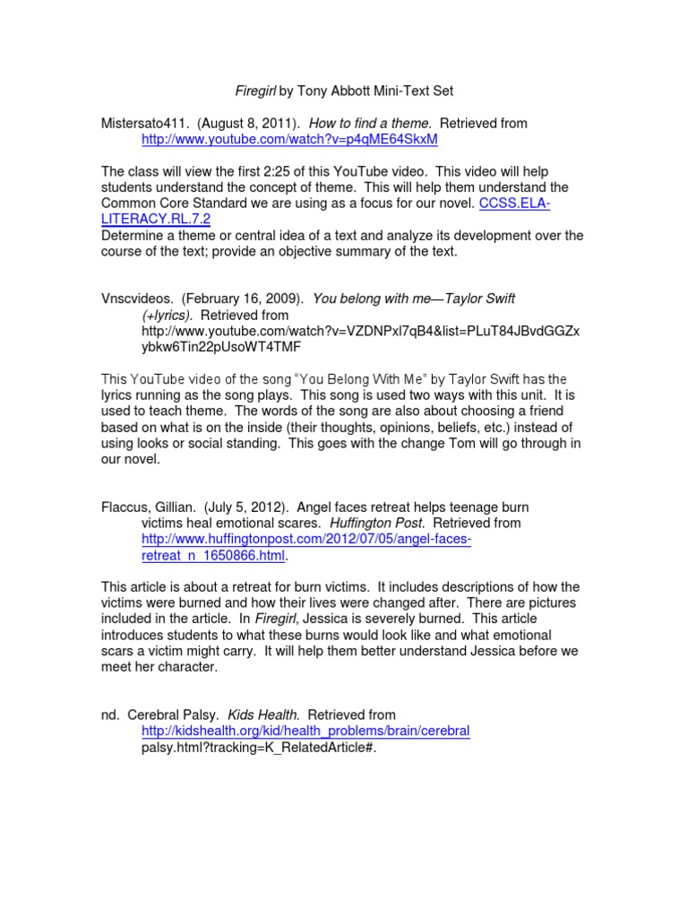 Firegirl Theme & Character Study PDF Language Arts & Discipline