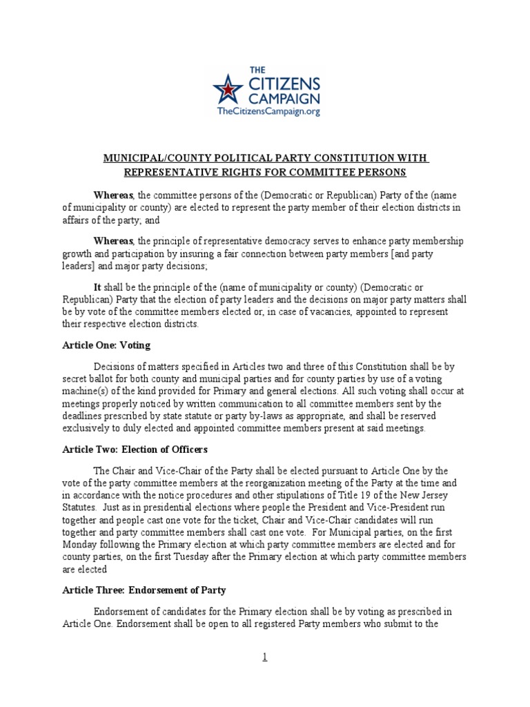Model Political Party Constitution & Bylaws Committee Voting