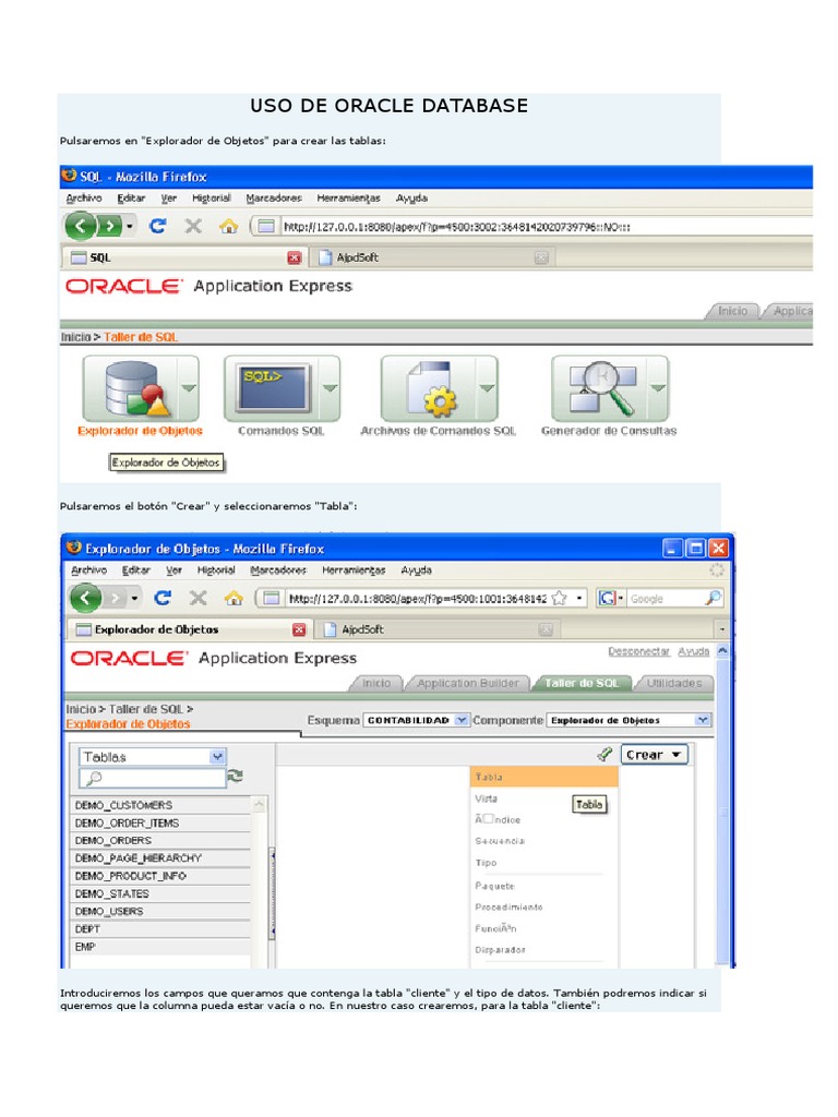 Creacion Tablas Oracle SQL Tabla (base de datos)