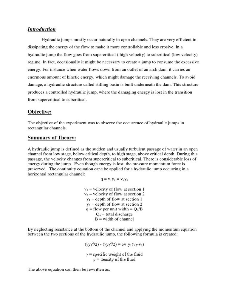 Hydraulic Jump Analysis in Rectangular Channels | PDF | Motion (Physics ...