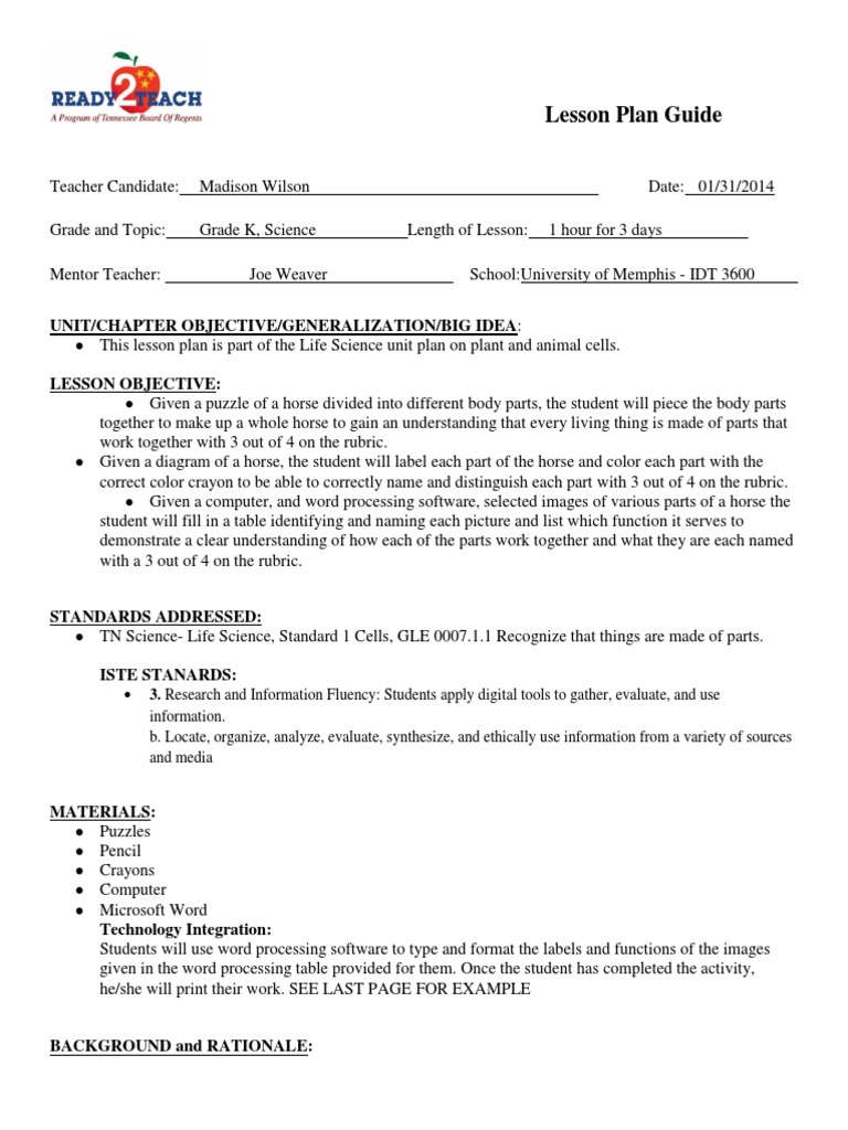 Edtpa Lesson Plan 1 | PDF | Lesson Plan | Rubric (Academic)
