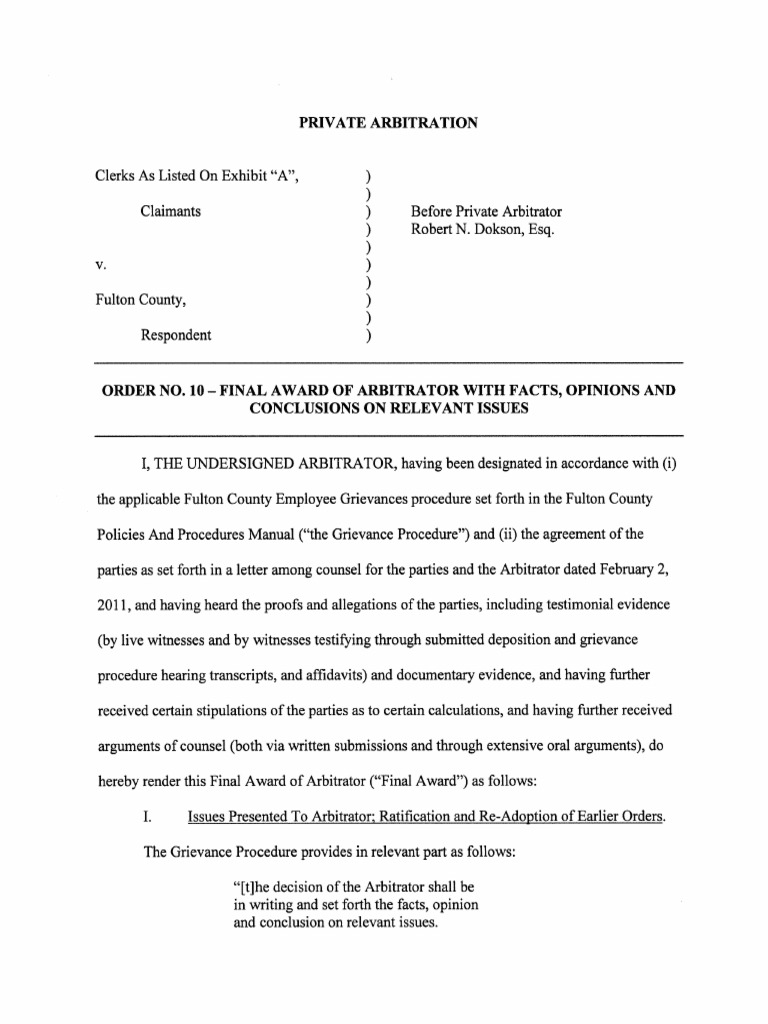 Arbitration Award for Fulton County | PDF | Arbitral Tribunal | Arbitration
